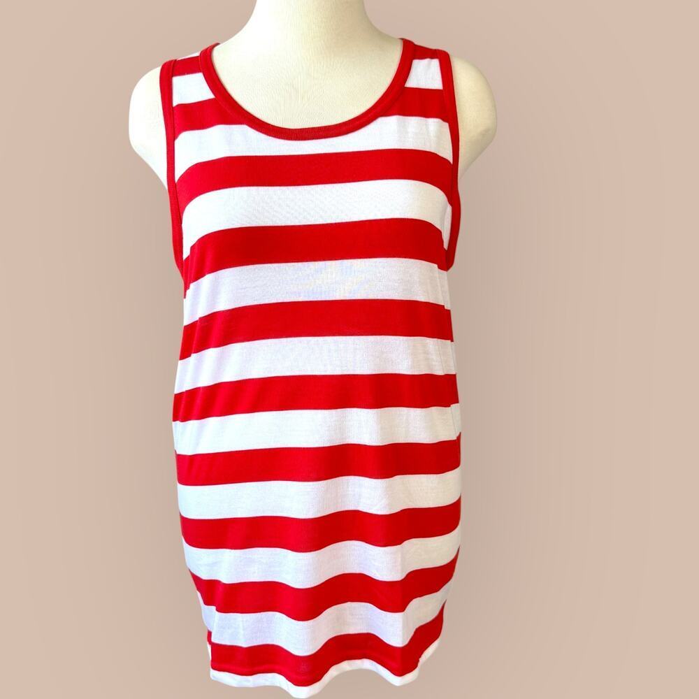 Pacific Surf Sleeveless Tank T Shirt Cami Dress Beach Cover XL Red White Stripes
